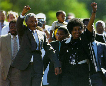 Nelson Mandela is freed from prison on Feb 11th 1990, after 27 years in prison